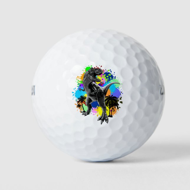 T-Rex Dinosaur Jurassic Reptile auf Surreal Rainbo Golfball (Vorderseite)