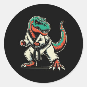T-Rex Dinosaur Karate Taekwondo Kampfsport  Runder Aufkleber