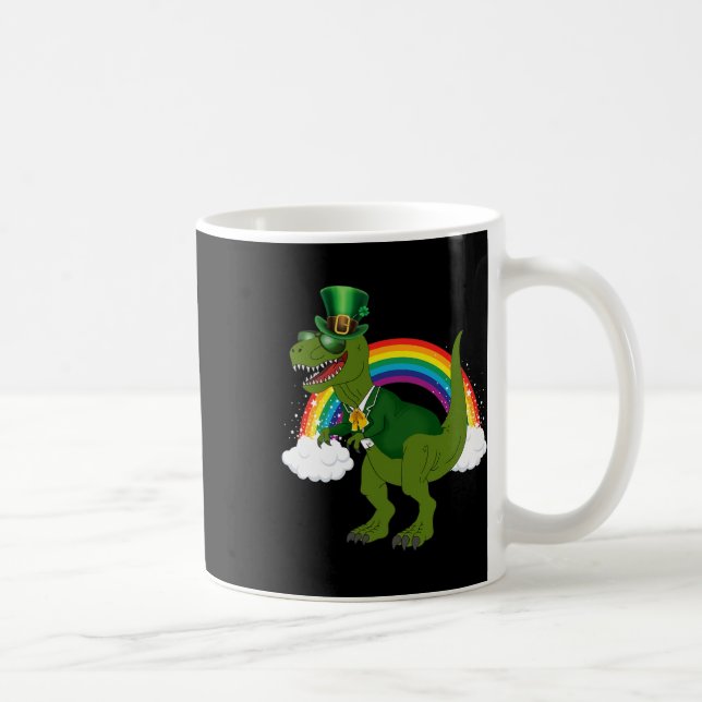 T-Rex Dinosaur Kobold Regenbogen St. Patrick's Day Kaffeetasse (Rechts)