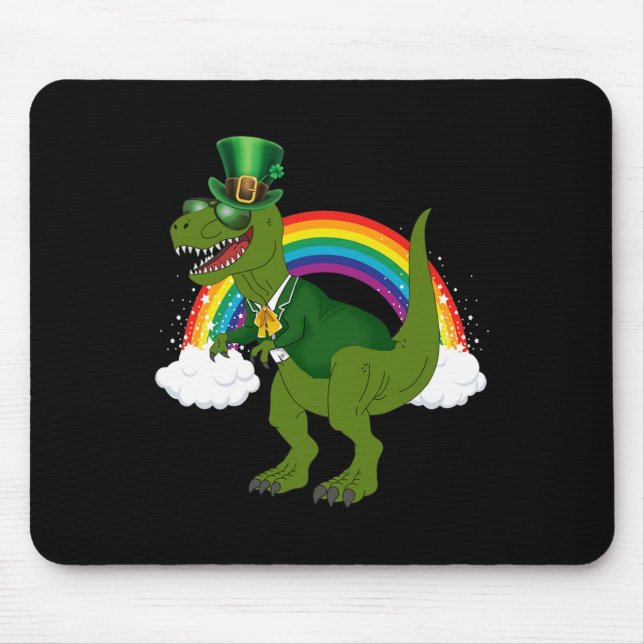 T-Rex Dinosaur Kobold Regenbogen St. Patrick's Day Mousepad (Vorne)