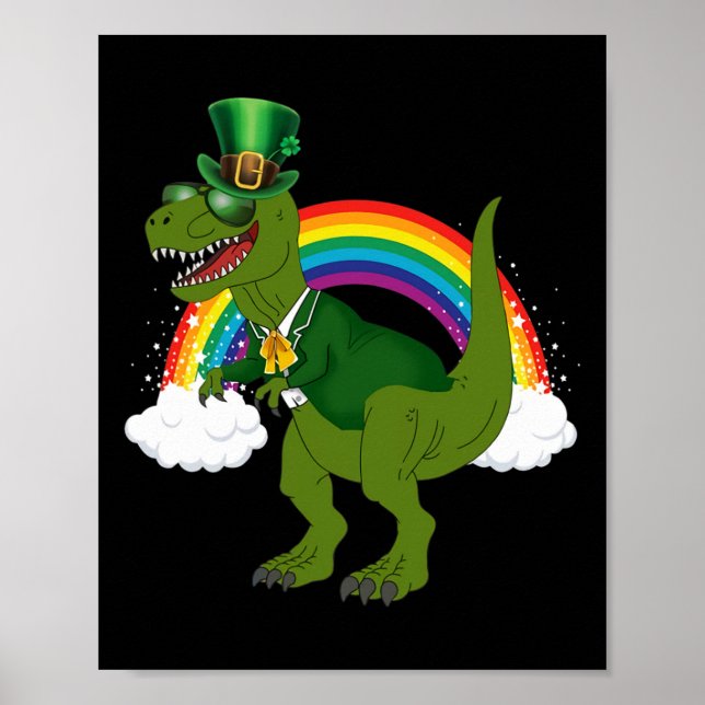 T-Rex Dinosaur Kobold Regenbogen St. Patrick's Day Poster (Vorne)