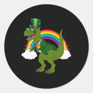 T-Rex Dinosaur Kobold Regenbogen St. Patrick's Day Runder Aufkleber