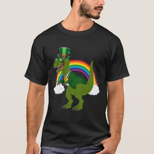 T-Rex Dinosaur Kobold Regenbogen St. Patrick's Day T-Shirt (Vorderseite)