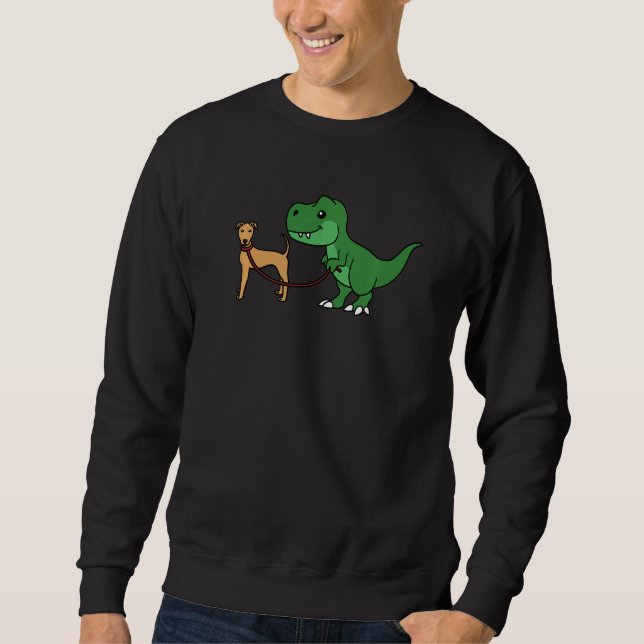 T-Rex-Dinosaur läuft hinter rotem Hund her Sweatshirt (Vorderseite)