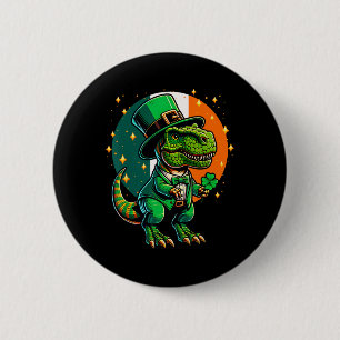 T-Rex Dinosaur Leprechaun Irischer St. Patricks Ta Button