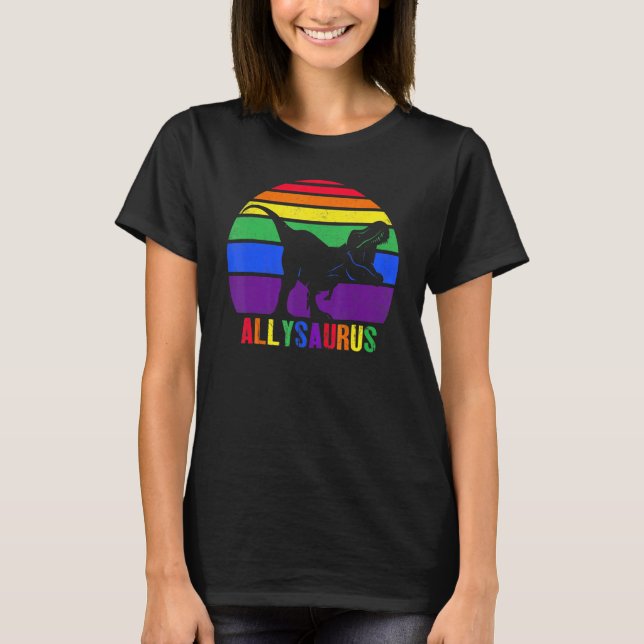 T Rex Dinosaur Lgbt Gay Pride Flag Allysaurus Ally T-Shirt (Vorderseite)