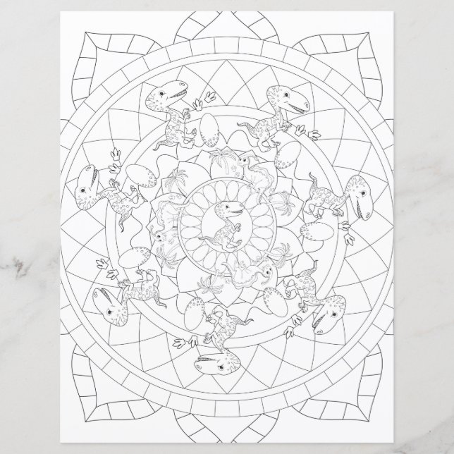 T Rex Dinosaur Mandala Relaxen Kinder Farbseite (Vorderseite)