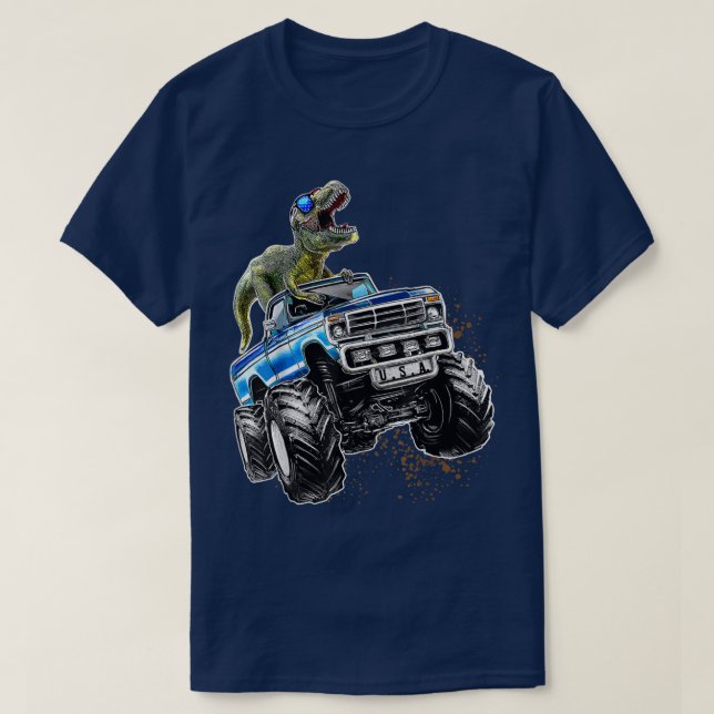 T Rex Dinosaur Monster Truck Patriotic Birthday Gi T-Shirt (Design vorne)