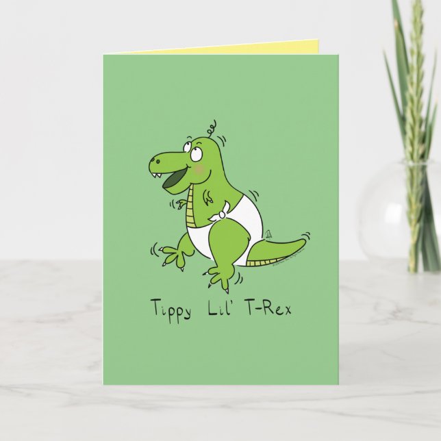 T-Rex Dinosaur Niedlich Baby Cartoon Karte (Vorderseite)