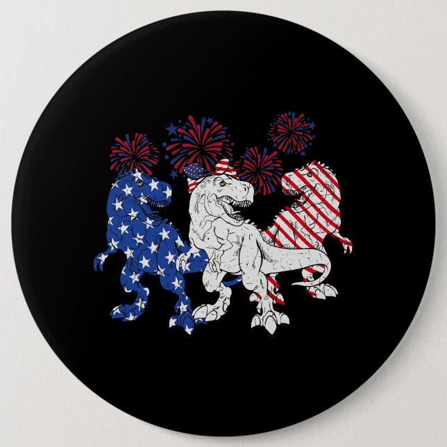 T Rex Dinosaur Niedliche US-Flagge 4. Juli Ausstat Button (Vorderseite)