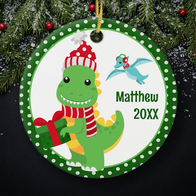 T-Rex Dinosaur Personalisiert Kids Weihnachten Keramik Ornament (Von Creator hochgeladen)
