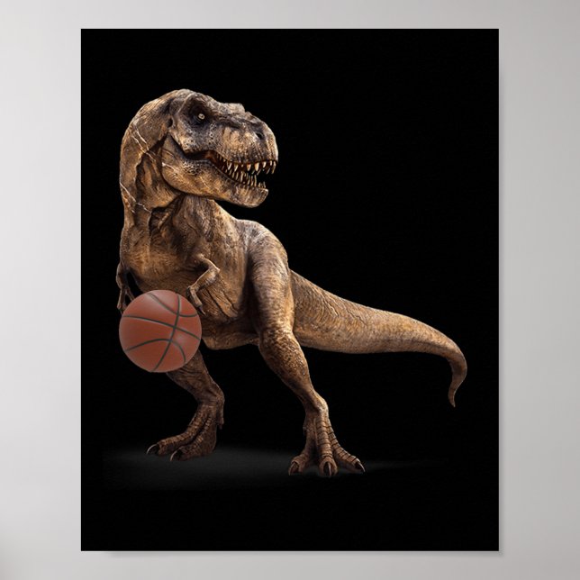 T Rex Dinosaur Playing Sketll Funny Dinosaur Hoops Poster (Vorne)