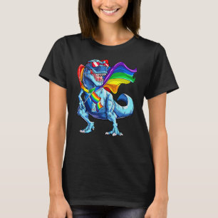 T Rex Dinosaur Rainbow Flag Lgbt Lesbian Gay Pride T-Shirt