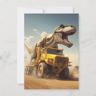 T-Rex Dinosaur Reiten auf einem Hügel Truck Geburt Einladung