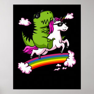 T-Rex Dinosaur Reiten Magisches Einhorn Regenbogen Poster