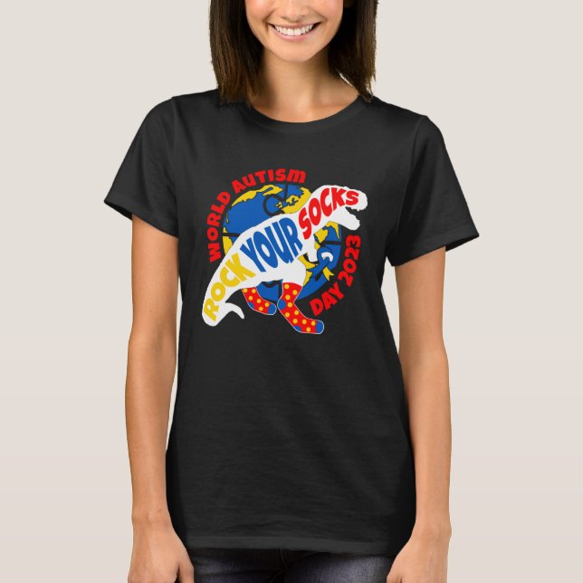 T REX Dinosaur Rock Your Socks Autismus Bewusstsei T-Shirt (Vorderseite)