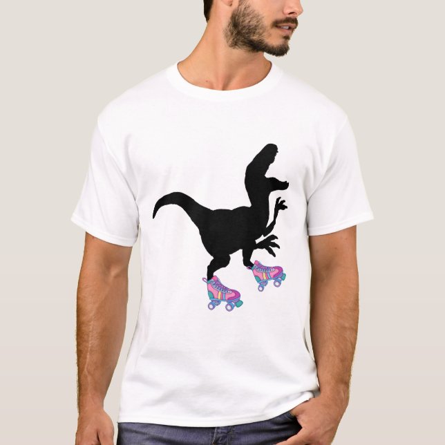 T-rex Dinosaur Roller Skaten Funny T-Shirt (Vorderseite)