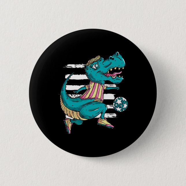 T-Rex-Dinosaur spielt Fußball - Trex-Design  Button (Vorderseite)