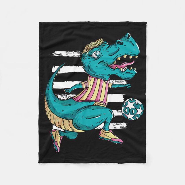 T-Rex-Dinosaur spielt Fußball - Trex-Design  Fleecedecke (Vorderseite)