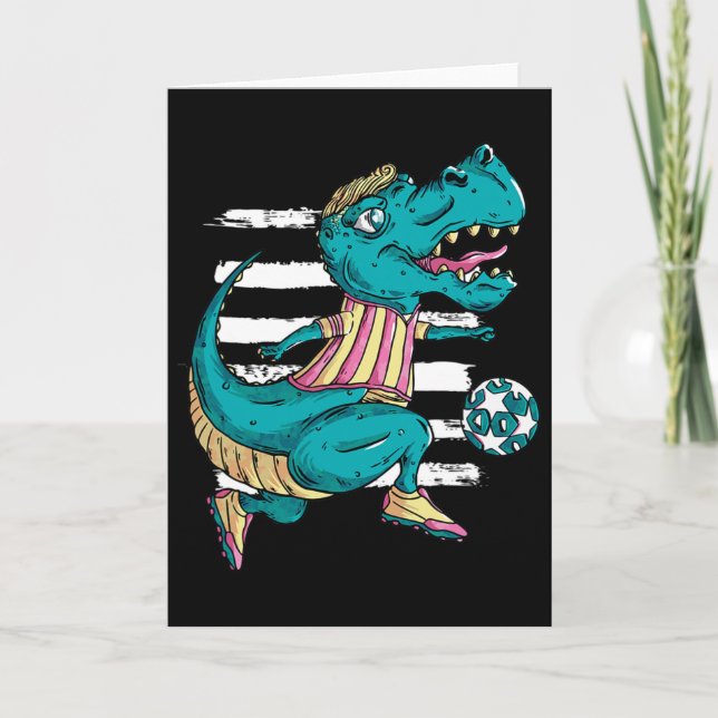 T-Rex Dinosaur spielt Fußball - Trex Design  Karte (Vorderseite)