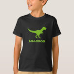 T rex dinosaur t shirt personalized with kids name<br><div class="desc">Cute Green trex dinosaur t shirt personalized with kids name. Cute prehistoric t rex clothing design for little boys birthday party. Make one for son,  grandson,  new baby,  grandchild,  new mom,  mother to be,  newborn child usw. Wild Pre Historic t-rex animal cartoon illustration for children. Tyrannosaurus rex.</div>
