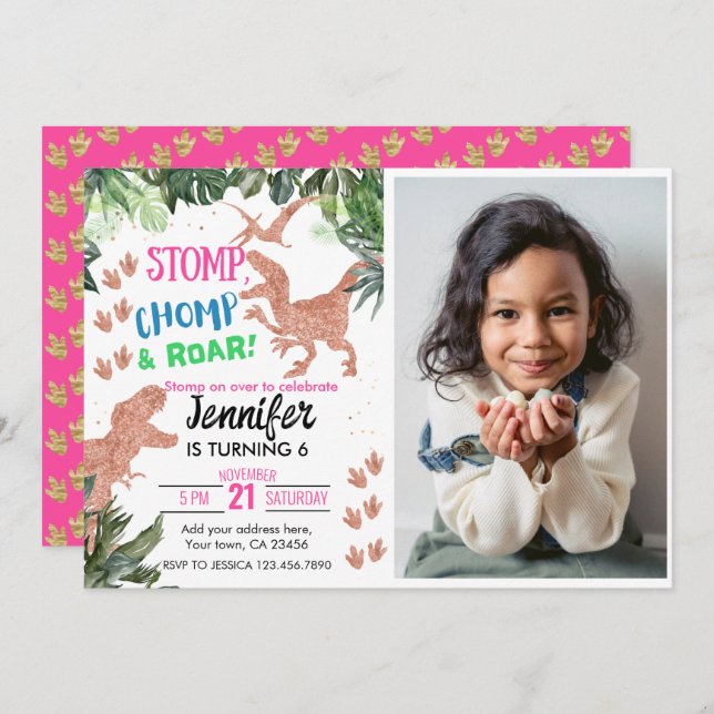 T-Rex Dinosaur-Thema Einladung (Vorne/Hinten)