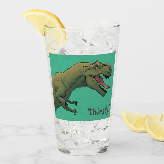 T-Rex Dinosaur Thirsty! Trinkglas Glas (Vorderseite Ice)