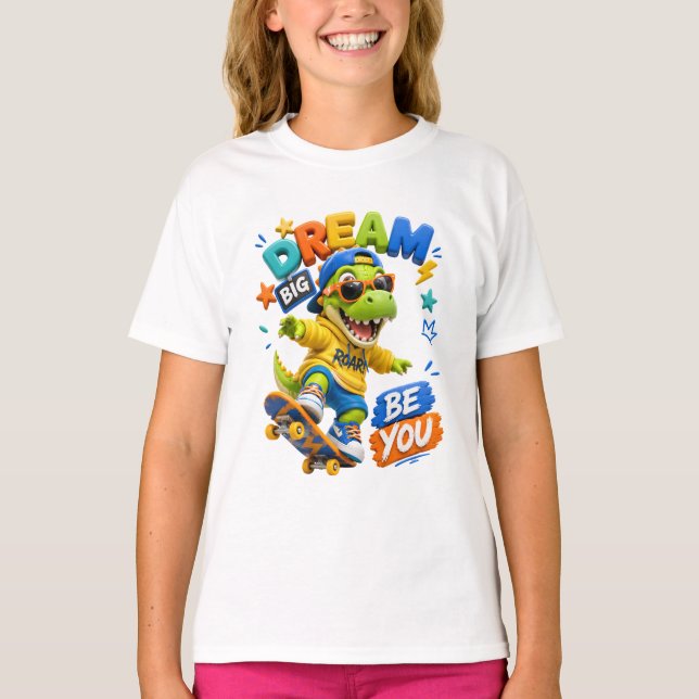 T-Rex Dinosaur Träume groß Kinder T-Shirt (Vorderseite)