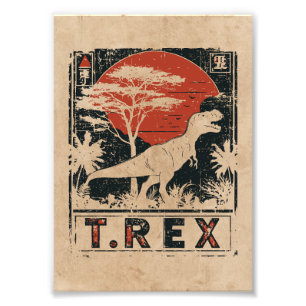 T-Rex Dinosaur Vintag Art   Wabi Sabi Red Sun Fotodruck