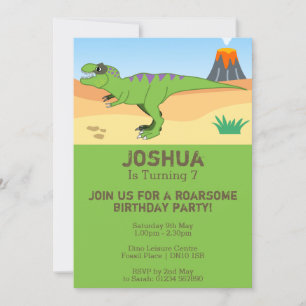 T-Rex Dinosaur & Volcano 7. Geburtstagsparty Einladung