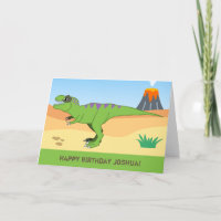 T-Rex Dinosaur & Volcano Happy Birthday Card