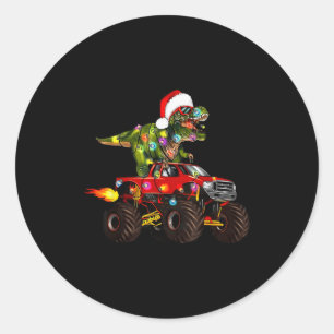T-Rex Dinosaur Weihnachts-Monstertruck für Kinder Runder Aufkleber