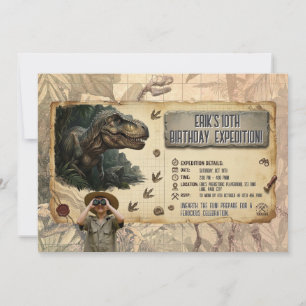 T Rex Dinosaurien-Expedition Geburtstags-Abenteuer Einladung