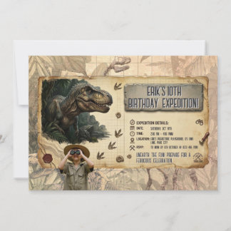 T Rex Dinosaurien-Expedition Geburtstags-Abenteuer Einladung