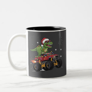 T-Rex Dinosaurien Weihnachten Monster Truck Zweifarbige Tasse