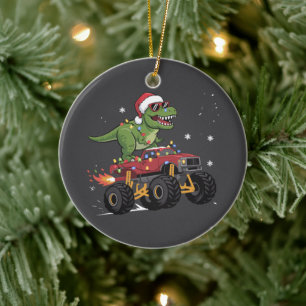 T-Rex Dinosaurien Weihnachts-Monstertruck Keramik Ornament