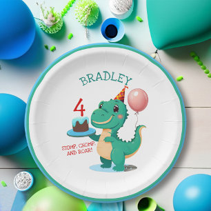 T Rex Dinosaurier 4. Geburtstags-Party Pappteller