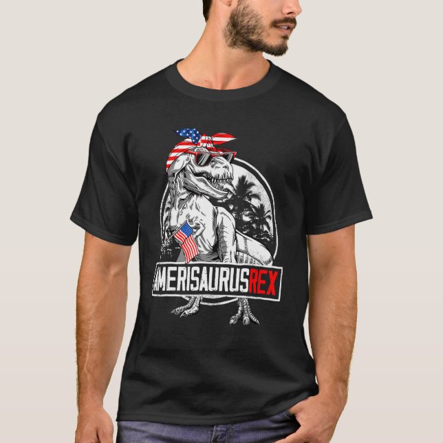T Rex Dinosaurier 4. Juli Amerisaurus Patriotic K T-Shirt (Vorderseite)