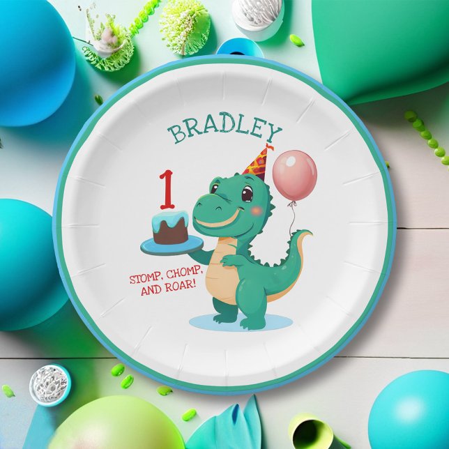 T Rex Dinosaurier Add Age Birthday Party Pappteller (Von Creator hochgeladen)