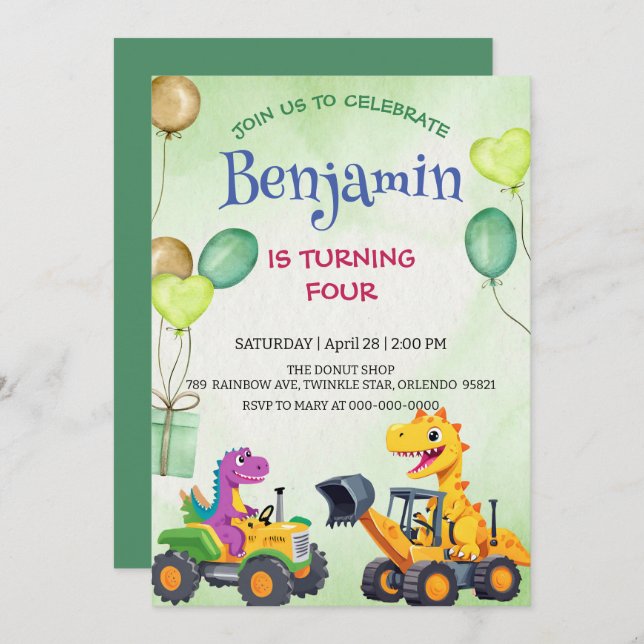 T-rex Dinosaurier Bagger Traktorballon Geburtstag (Vorne/Hinten)