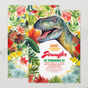 T-Rex Dinosaurier farbenfrohe Blumenmädchen zum Ge Einladung