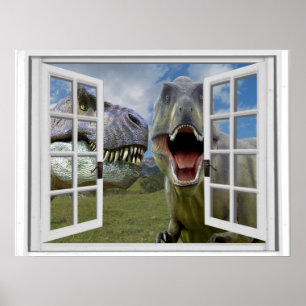 T-Rex Dinosaurier-Imitate Fensteransicht Poster