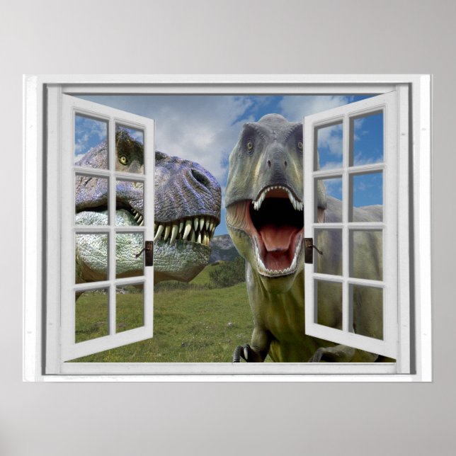 T-Rex Dinosaurier-Imitate Fensteransicht Poster (Vorne)