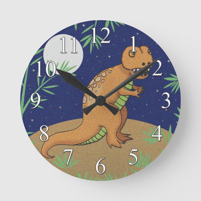T-Rex Dinosaurier-Jungen-Wanduhr Runde Wanduhr (Vorderseite)