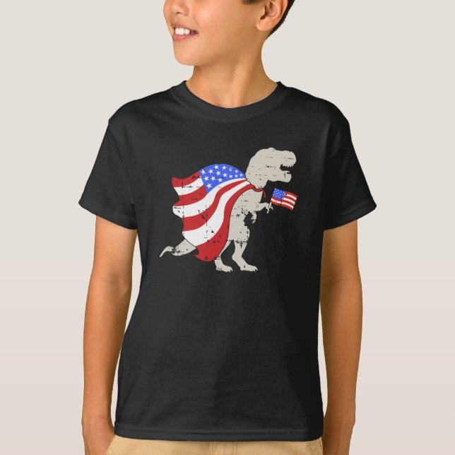 T-Rex Dinosaurier mit amerikanischer Flagge Unabhä T-Shirt (Vorderseite)