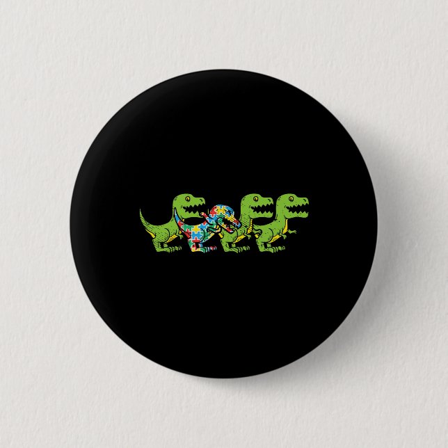 T-Rex Dinosaurier Puzzle Dino Autism Awareness ASL Button (Vorderseite)