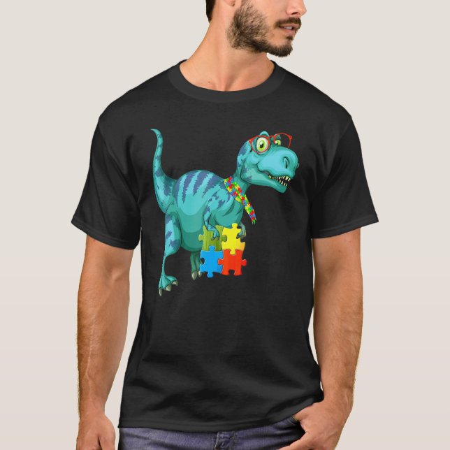 T-Rex-Dinosaurier-Puzzleteil Autismus-Bewusstsein T-Shirt (Vorderseite)