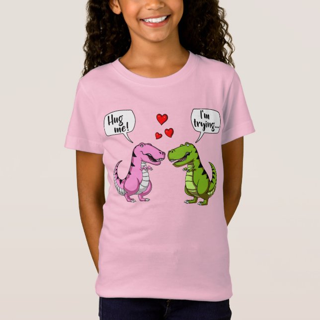 T-Rex Dinosaurier umarmen mich lustiger Paar-Witz T-Shirt (Vorderseite)