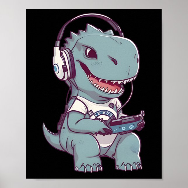 T. Rex-Dinosaurier Video Game Gamer Pl Poster (Vorne)