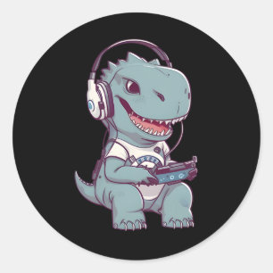 T. Rex-Dinosaurier Video Game Gamer Pl Runder Aufkleber
